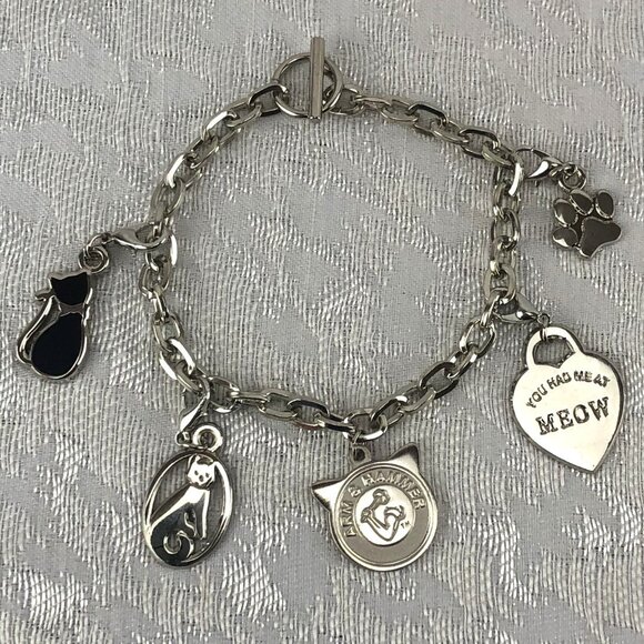 Arm & Hammer KittyCrew Toggle Closure Chain Bracelet with 5 Purr-fect Cat Charms - Picture 1 of 15